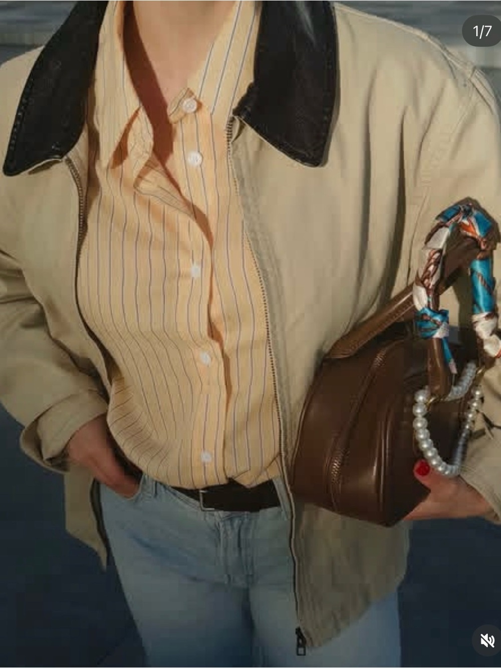 Mango Casual Beige Jacket with Black Collar